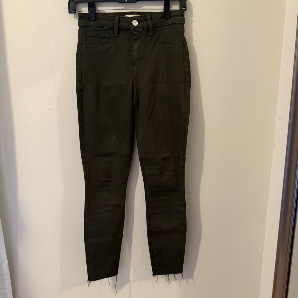 L'AGENCE Marlot High Rise Skinny‎ Jeans Army Green Size 25 Raw Hem